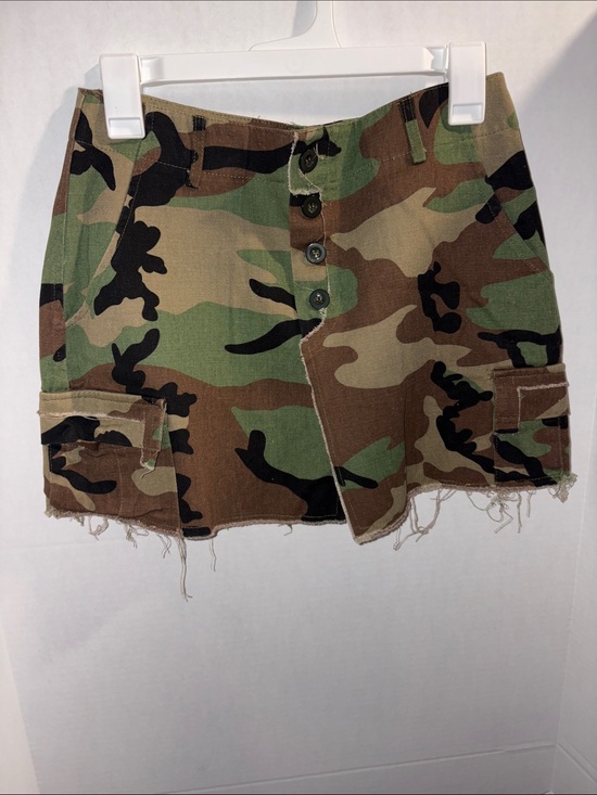 Micas Dresses & Skirts - Distressed Camo Cargo Mini Skirt with Button Front